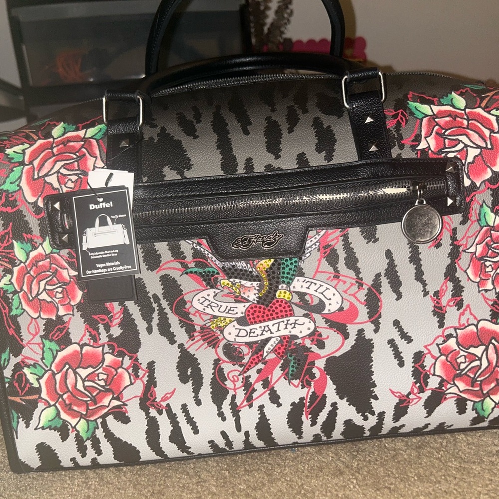 Ed Hardy Floral and Zebra Print Travel Bag